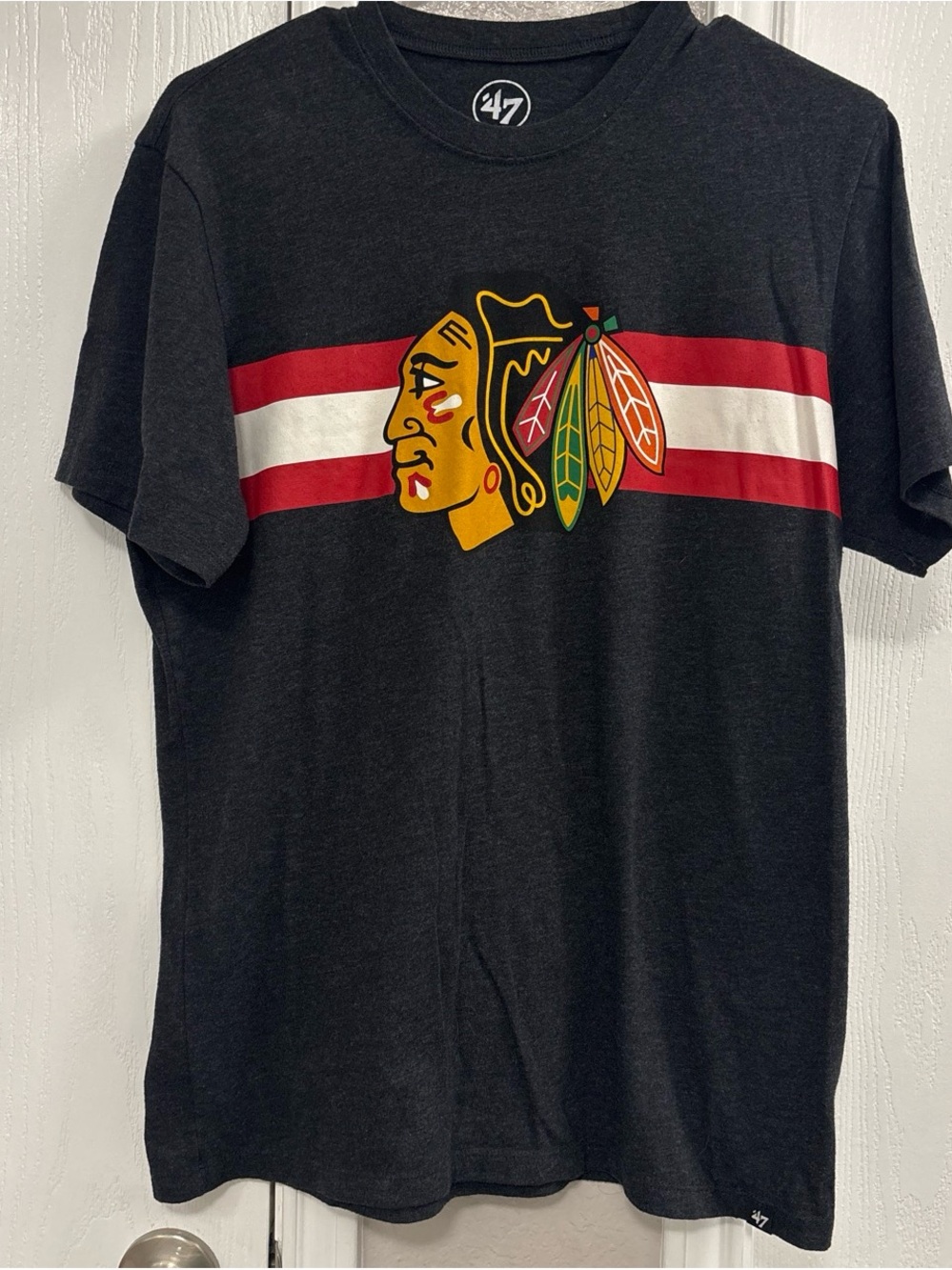 47 Black T-Shirt with Red & White Stripes and Team Crest